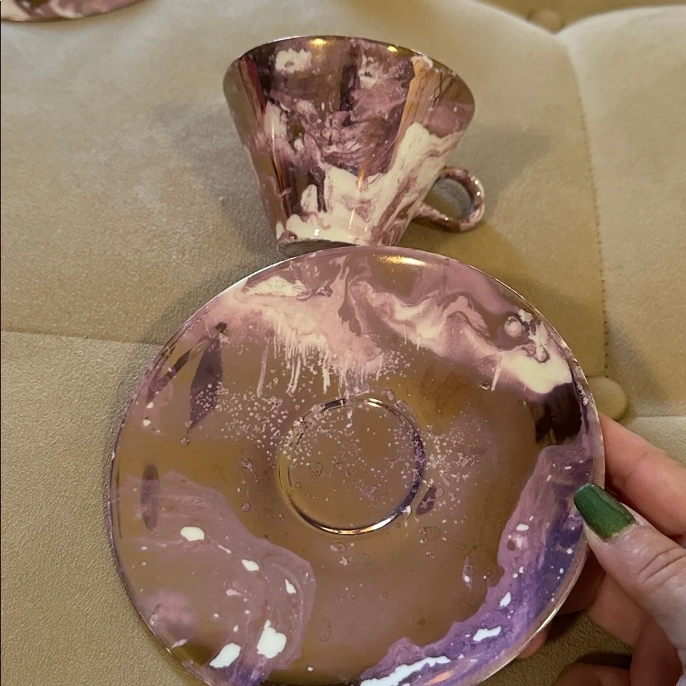 Sascha Brastoff Sacha Surf Ballet Pink Gold Teacup Tea Cup saucer Plate